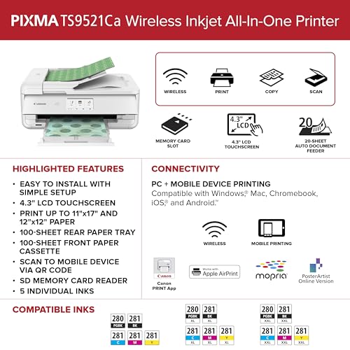 Canon PIXMA TS9521Ca – Wireless Home All-in-One Inkjet Printer
