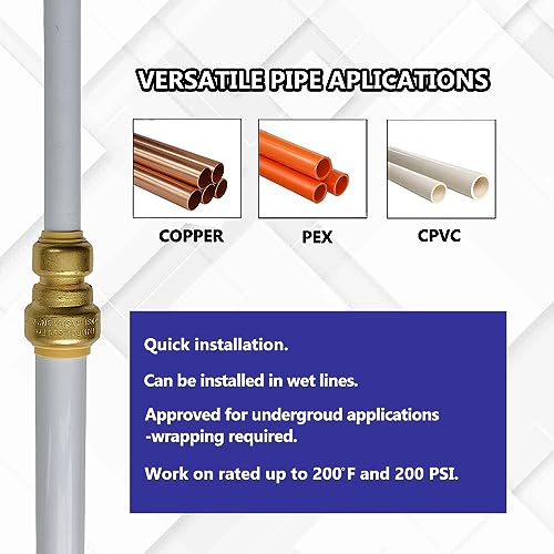 HQMPC 1/2"x3/4" Push Fit PEX Fittings Straight Coupling, Push-to-Connect Copper, CPVC, Brass, 6PCS by HQMPC - Image 4