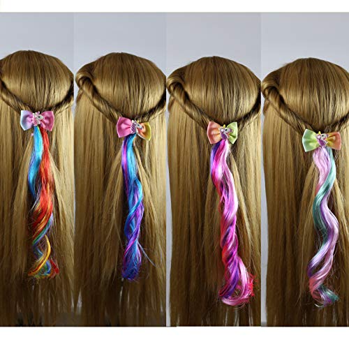 Sunormi 4 Pcs Multi-Colors Kids Girls Hair Clips In 15 Inch Hair Extensions Ponytails Hair Weave For Girls Dress Up #TOP5