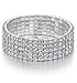 JEWMAY Yumei Jewelry 5 Strand Rhinestone Stretch Bracelet Silver-Tone Sparkling Bridal Tennis Bangle