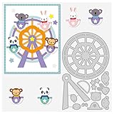 BENECREAT 5.7x3.5inch Ferris Wheel Metal Cutting Dies, Animal Monkey Panda Koala Rabbit Die Cuts Embossing Stencil for Card Making Scrapbooking Paper Craft(0.8mm Thick)