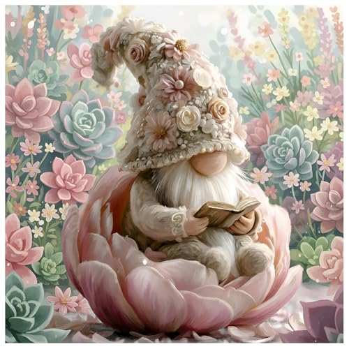 LMBADA Diamond Painting Kits for Adults Gnome 5D Floral Gnome Diamond Art Kits for Beginner Round Full Drill Painting DIY Dot Gem Crafts Home Wall Decor Gift 12x12 Inch