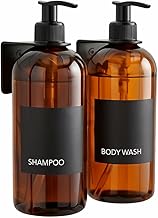 Old Tree Refillable Shampoo and Conditioner Dispenser Wall Mounted (Pack of 2, 500ML Each) | Black Metal Organizer with Plastic Bottles & Matte Black Pump | Shower Dispenser for Bathroom & Kitchen