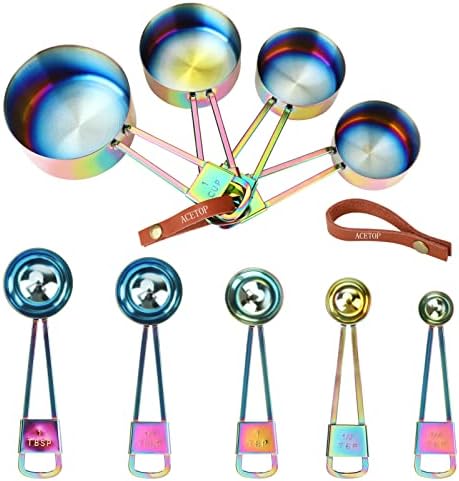 9 Pcs Measuring Spoons and Cups Set Stackable Stainless Steel Measuring ...