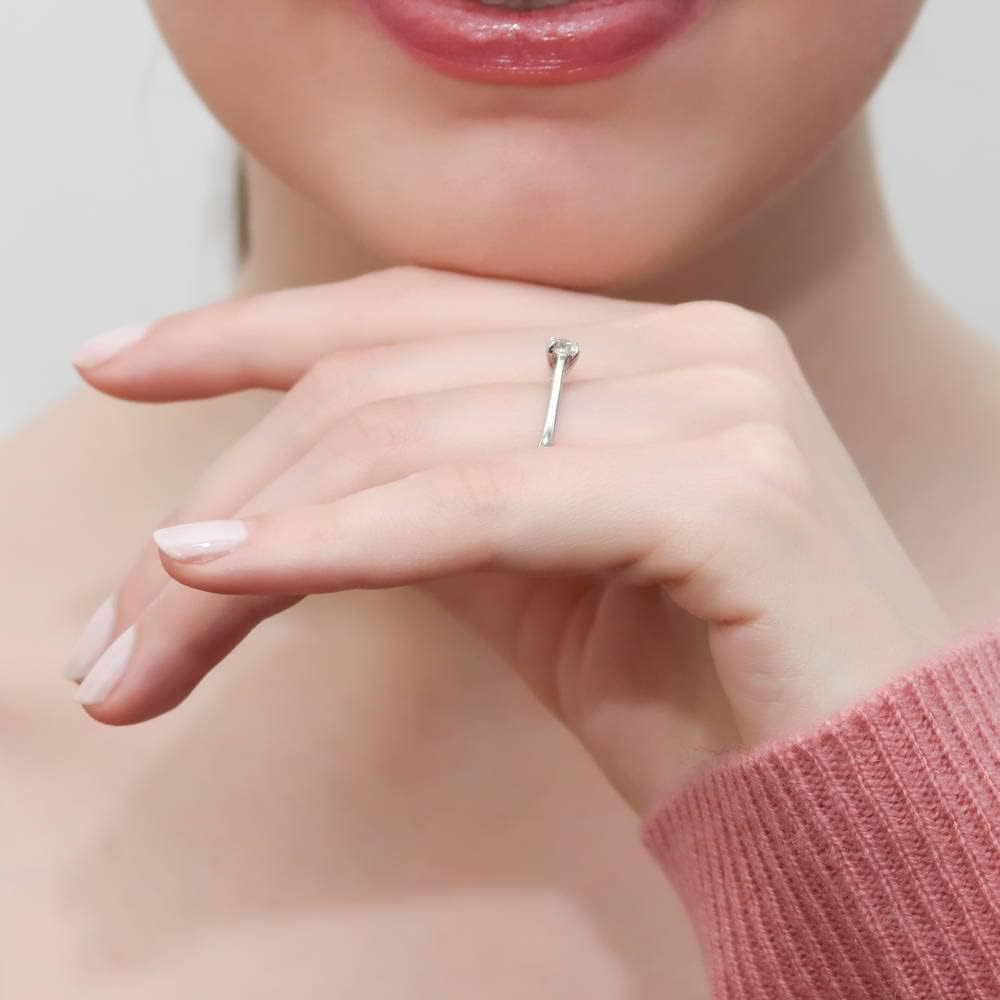BERRICLE Sterling Silver Solitaire Wedding Engagement Promise Rings for Her, Cubic Zirconia Ring for Women - Emerald, Oval, Pear, Princess, Round Cut, Rose Gold Plated