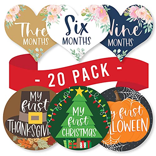 Image of Hadley Designs 20 Monthly Baby Milestone Stickers for Girls-Floral Heart Baby Stickers for Baby Girl, Baby Month Stickers for Baby Photo Props