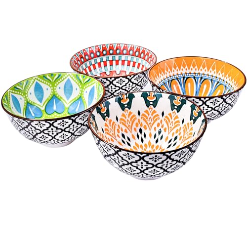 LMRLCS Ceramic Rice Bowl Set of 4, 4.72'' Mandala Pattern Porcelain Bowls