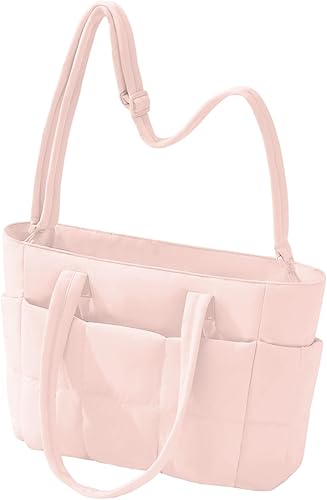 Vista 11 de Tote Bag for Women Puffer,Travel Tote Bag with Laptop Compartment Lightweight,Work Handbag with Strap for Gym,Nurse Beige