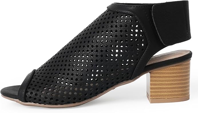 J. Adams Maddie Booties for Women - Peep Toe Low Block Heel Hook & Loop Strap