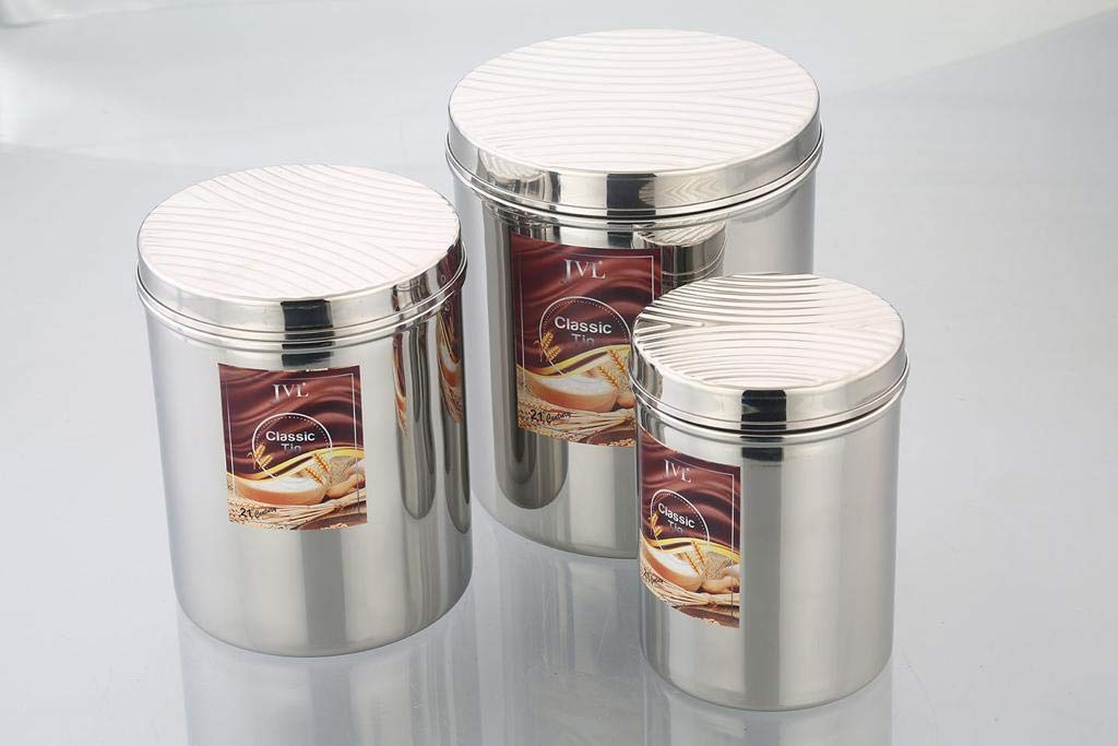JVL Stainless Steel Designer Classic Tin Storage For Kitchen 3 Pc Set