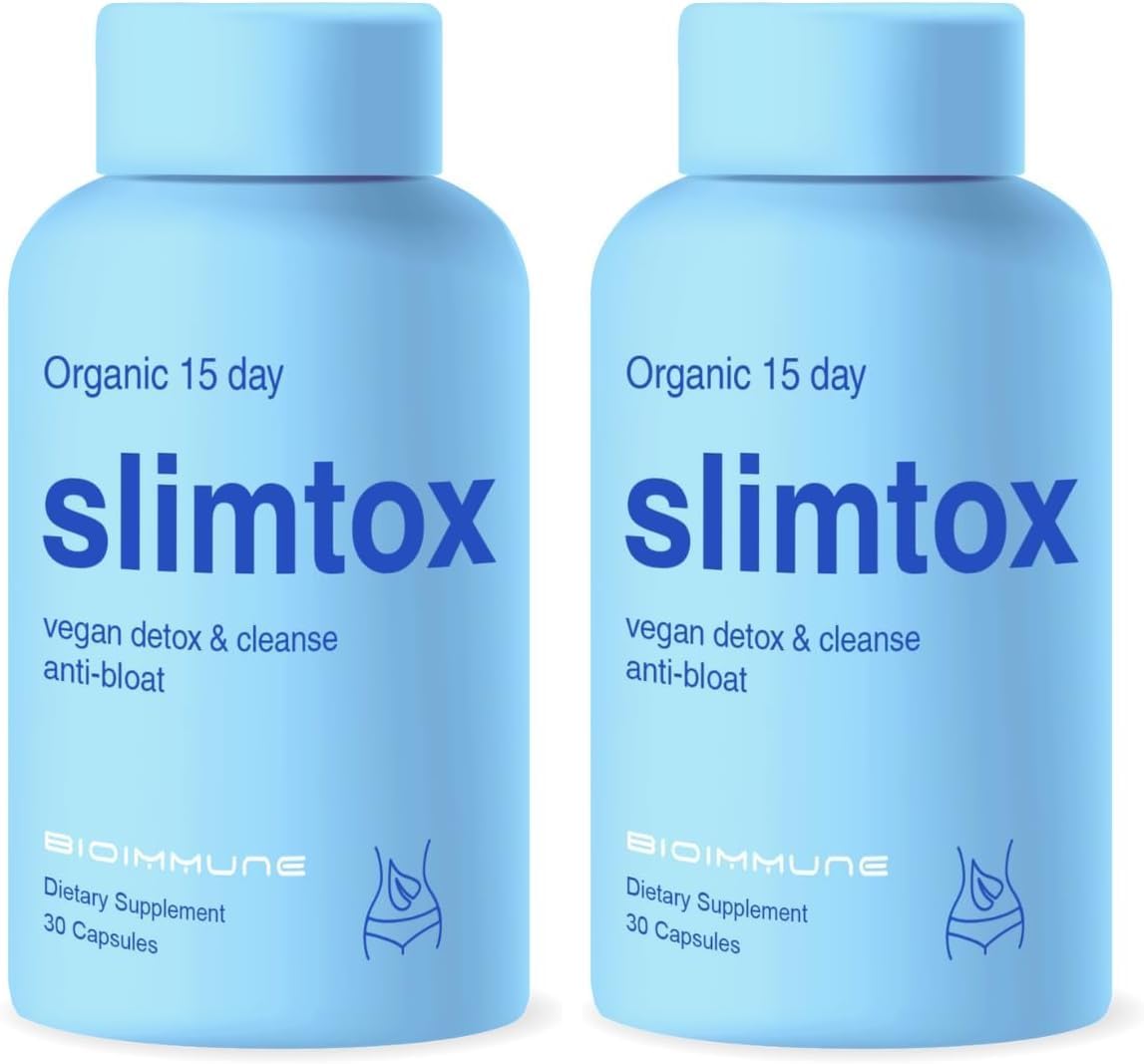 BioImmune Slimtox™ Organic 15 Day Colon Cleanse & Detox for Flat Stomach Less Bloat & LBS w/Probiotics - Constipation Relief - Flushes Toxins, Boosts Energy (Pack of 2)