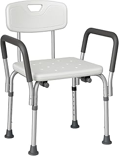 Deluxe Shower Chair with Padded Arms, Shower Stool for Inside Bathroom with Arms and Back for Elderly, Handicap and Disabled, Chair for Inside Tub, Bath Seat with 300 lb Weight Capacity