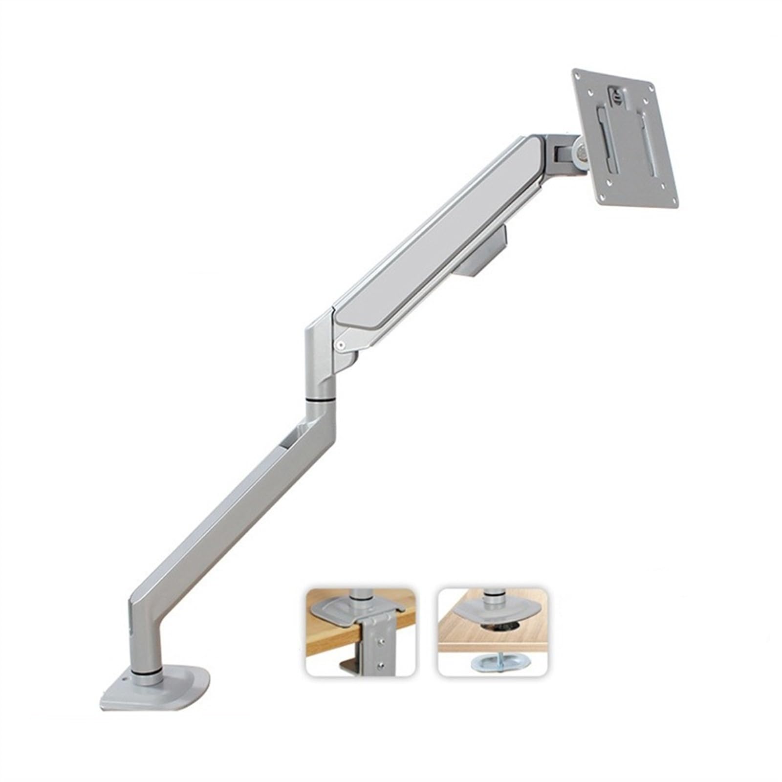 Aioneer Monitor Arm Single Monitor Arm, Gas Spring Single Monitor Mount Up To 32" And 19.8 Lbs, Adjustable Aluminum Monitor Arm Desk Mount With C-Clamp And Grommet Base Monitor M-Silver