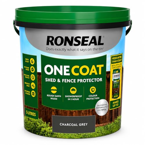 Image of One Coat Fence Life Paint - Garden Shed & Fence Paint for Rough Wood - Trellis, Sheds & Wooden Structures (Charcoal Grey, 5 Liter) Free H Duty Glove