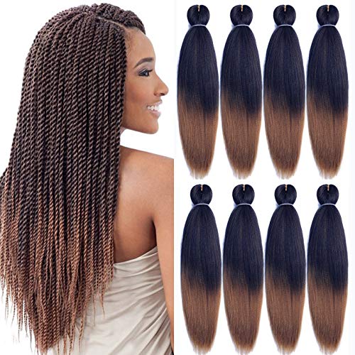 8 Packs Pre-Stretched Braiding Hair 20" EZ Braids Professional Yaki Synthetic Hair for Crochet Twist (T1B/30)