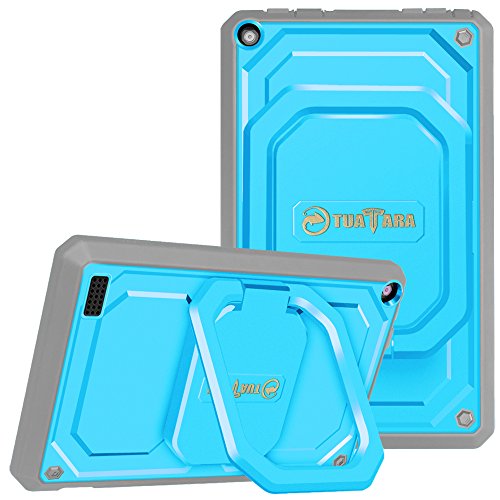Fintie Shockproof Case for All-New Amazon Fire 7 (7th Gen, 2017 Release) - [Tuatara Magic Ring] [360 Rotating] Multi-Functional Grip Stand Protective Carry Cover w/Built-in Screen Protector, Blue