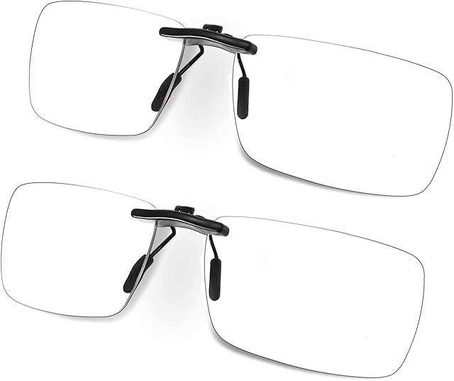 FONHCOO Clip-on Blue Light Blocking Glasses Womens Mens 2 Pack Over Prescription Glasses Framless Lens Anti Eyestrain Headaches UV Filter Computer Gamer Eyeglasses