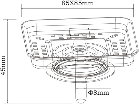 Square for Stainless Steel Sink Strainer 85x85mm, Perforated Drain Cover with Post Kitchen Waste Filter, Silver