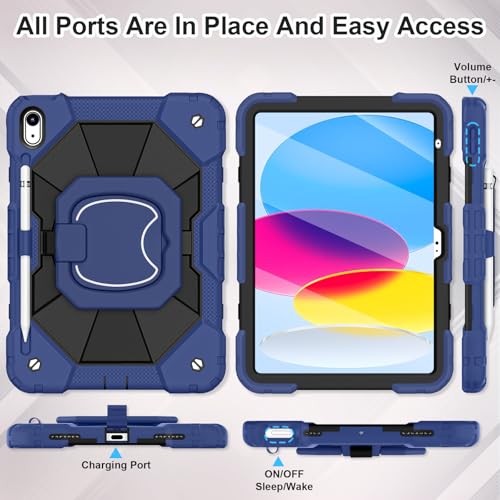 Image of WESOROL Case for iPad (A16) 11th Generation 11 Inch (2025),iPad 10th Generation 10.9 Inch (2022),Full-Body Drop Protection i Pad Case 10th Gen with Rotating Stand Screen Protector,Navy