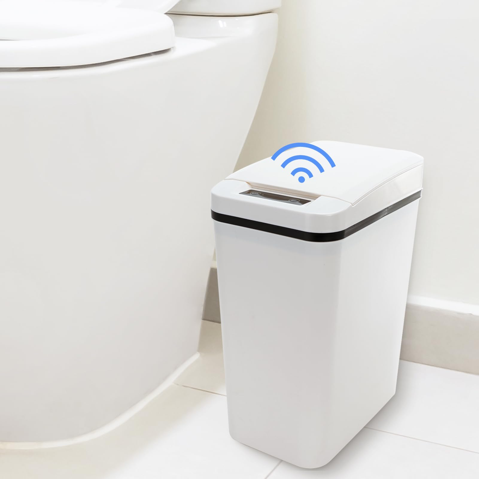 FulSurgus Automatic Bathroom Trash Can Slim Touchless Motion Sensor Plastic Garbage Can for Bedroom, Bathroom, Kitchen, Living Room, Toilet, Office