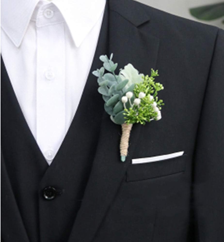 Handmade Artificial Succulent Corsage Wristlet Realistic Berry Green Plants Boutonniere for Wedding Decor 6 Pcs