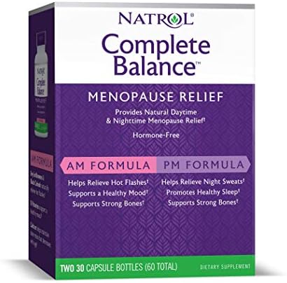 Natrol Complete Balance A.M./P.M. Capsules for Menopause Relief, Helps Relieve Hot Flashes and Night Sweats, Complete Day and Night Menopause Support, Provides Mood Support, 30 Count (Pack of 2)
