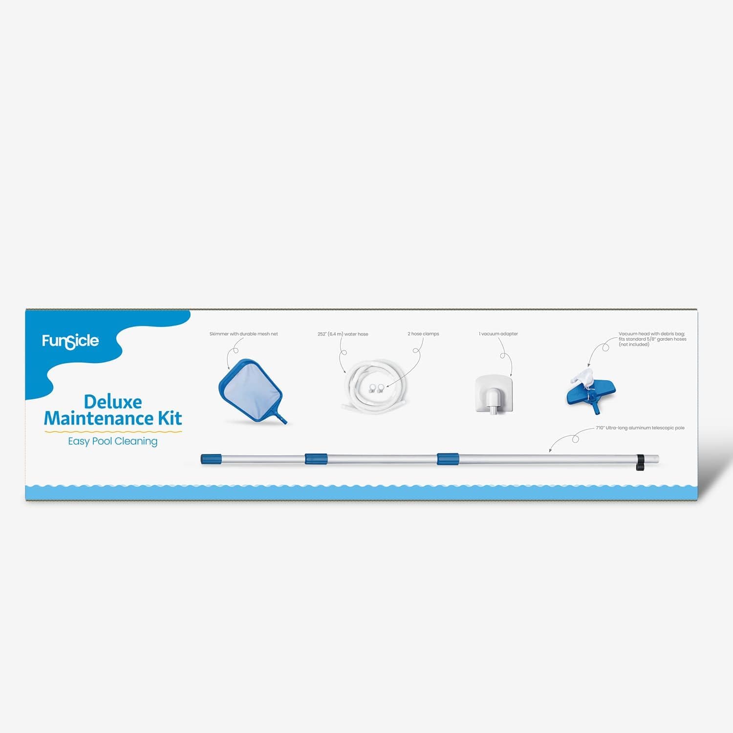 Funsicle Deluxe Maintenance Kit, Above Ground Swimming Pool Cleaning, Includes Vacuum, Skimmer, Hose and Adapter,Adults