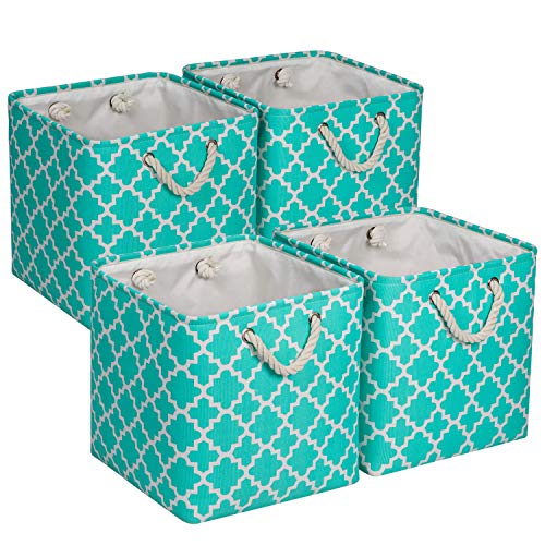 Univivi Juego de 4 cubos de almacenamiento de tela plegables grandes con asas y cestas de almacenamiento de tela para organizar estantes, guarderías o armario (verde - 33 x 33 x 33 cm) Cover