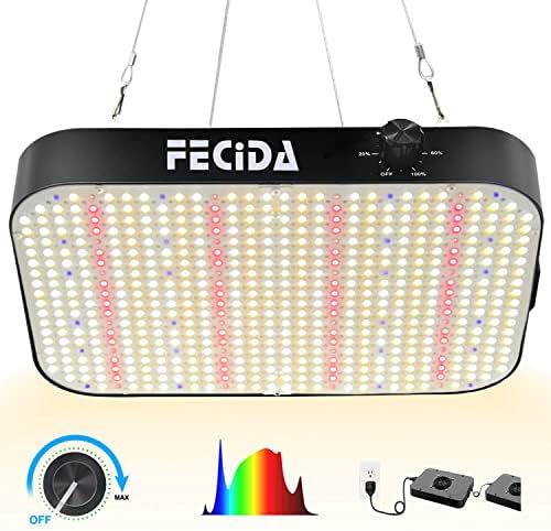 FECiDA 600W LED Grow Light Dimmable, 2022 Best LED Grow Lights for Indoor Plants Full Spectrum, Plant Growing Lamps for Seed Starting Seedlings Vegetables, Daisy Chain Function, Quiet Built-In Fan