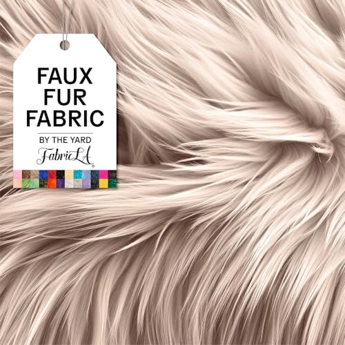 FabricLA Faux Fur Fabric by The Yard - Artificial Craft Fur - 720" X 60" Inch Wide - Fur Fabric for Craft Supply, DIY Furry Plush Projects, Sewing, Decoration, Upholstery, Latte, 20 Yards