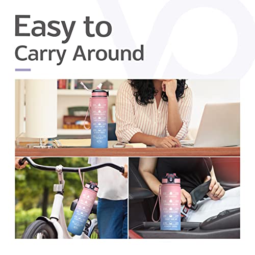 Image of Venture Pal Water Bottle With Straw, 32 Oz Water Bottles With Times To Drink,Motivational Water Bottle With Time Marker To Inspire You Drink More Water (Plastic, Pack Of 1, Pink Blue), 32 fluid ounce