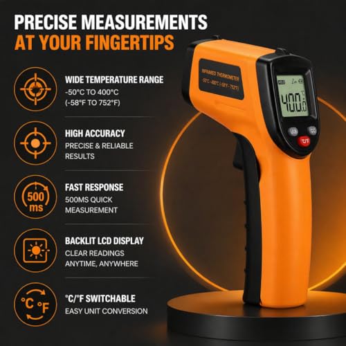 Infrared Thermometer Gun,Non Contact Digital Surface Thermometer with Laser Pointer, Backlit LCD,-58°F to 752°F for Cooking,HVAC, Automotive-GM320 by Supmea - Image 5