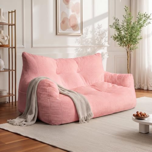 Pamapic 59" Corduroy Bean Bag Chair,2 Seat Loveseat Sofa,Ultra Soft Dutch Velvet,Fluffy Comfort Cover,Corduroy Lazy Sofa Bed for Adults,Fit Living Room, Bedroom,Outdoor Spaces,72h Rebound,Pink - Image 3