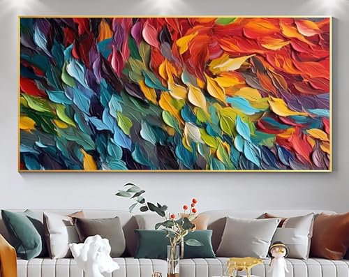 Grande peinture murale de fleurs colorées, toile abstraite avec cadre premium