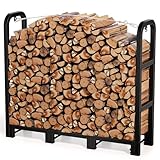 iBune 4FT Firewood Rack Outdoor, Metal Wood Racks Heavy Duty Firewood Holder, Easy to Assemble, Sturdy Steel Log Holders Rack Fire wood Rack, Black