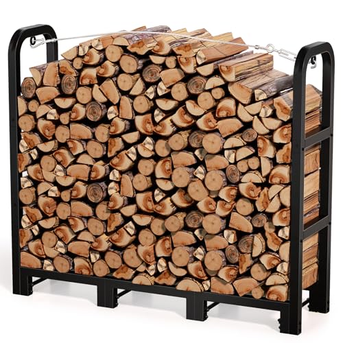 iBune 4FT Firewood Rack Outdoor, Metal Wood Racks Heavy Duty Firewood Holder, Easy to Assemble, Sturdy Steel Log Holders Rack Fire wood Rack, Black