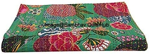 Queen/Twin/King Indian Handmade Fruit Reversible Kantha Quilt Bohemian Bedding Kantha Throw Kantha Blanket Tropicana Fruit King Kantha Bed Cover Stitch Floral Quilt (60X90 inch)