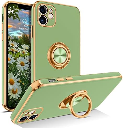 GUAGUA iPhone 11 Case,iPhone 11 Phone Case with 360° Ring Holder Slim Shockproof Kickstand Support Magnetic Car Mount Women Men Non-Slip Protective Phone Cover for iPhone 11 6.1", Blue Gray/Gold