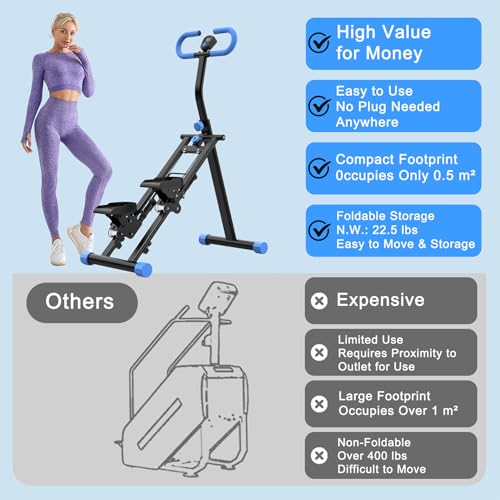 Stair Stepper for Home Gym Exercise, Vertical Climber Exercise Machine for Full Body Workout, Compact Folding Cardio Exercise Climber with Adjustable Handlebar (Blue)
