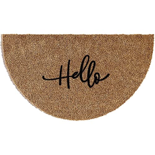 Barnyard Designs 'Hello' Half Moon Doormat Welcome Mat For Outdoors, Large Front Door Entrance Mat, 30X17, Brown 30 X 18 Inch #TOP10