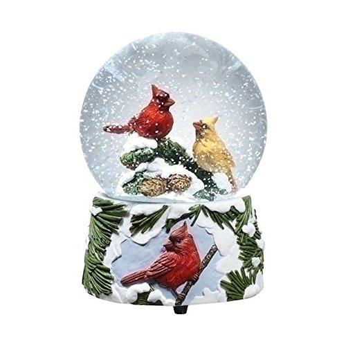 Glitterdomes 36475 100mm 6" Tall Musical Glitterdome with a Sculpted Base and Features a Pair of Cardinals Inside