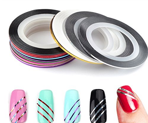 Looks United Nail Art Striping Tape Set, 10 Pcs Rolls, 1mm Width, 20m Length, for Nail Design 1