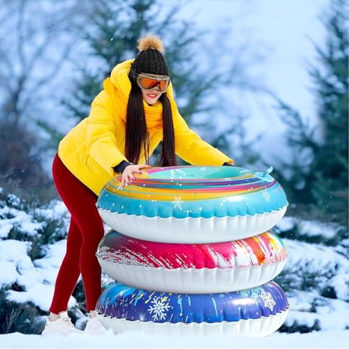 sunVigorous 90 cm / 35 Zoll Schwerlast Aufblasbarer Schneerohr – Für Kinder und Erwachsene, Verstärktes Frostfestes PVC-Material, Integrierte Griffe, Winter Outdoor Schlittenrohr (Roter)