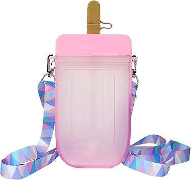 Uposao 300ml Cute Straw Cup New Plastic Popsicle Shape Water Bottle BPA Free Transparent Juice Drinking Cup Suitable for Adult &Children
