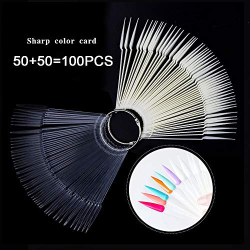 Moibase 100 Pcs Natural And Clear Fan-Shaped False Nail Swatch Sticks Nail Polish Practice Display Art Tips Nail Sample Sticks With Metal Split Ring (Sharp) Sw-A003 #TOP1