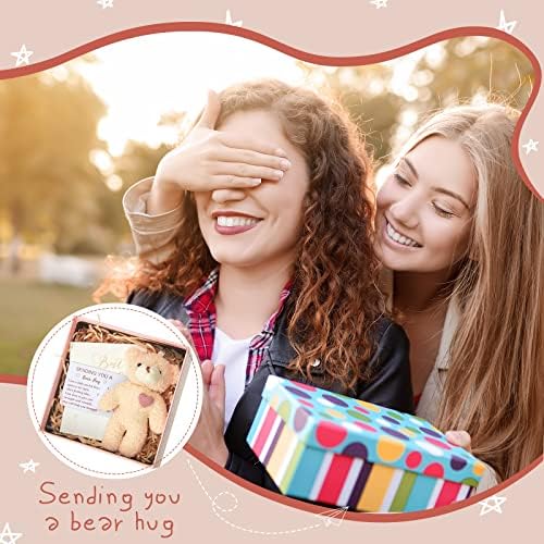 Pocket Hug Gift Mini Bear Hug Thinking of You Cards Sending You a Hug Card and a Bear Toy for Key Chain Best Wishes Greeting Card with Envelope Organza Bag for Lover Friend Family Couple Women