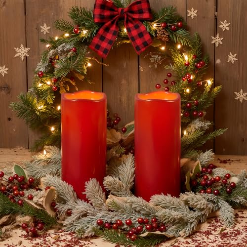 Image of Homemory 4 inchx10 inch Burgundy Flameless Candles, Red Candles, Outdoor Waterproof Flameless Candles with Remote and Timers, Battery Operated LED Pillar Candles, Christmas Decor, Won't Melt Plastic, Set of 2