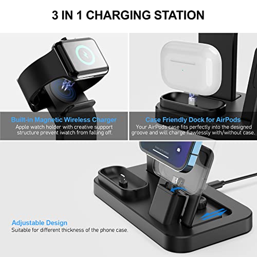 3 In 1 Charging Station For Apple Products, Removable Charging Stand For Iphone Series Airpods Pro/3/2/1, Charging Dock For Apple Watch Se/Ultra/8/7/6/5/4/3/2/1(With 15W Adapter And Cable)(Black) #TOP5