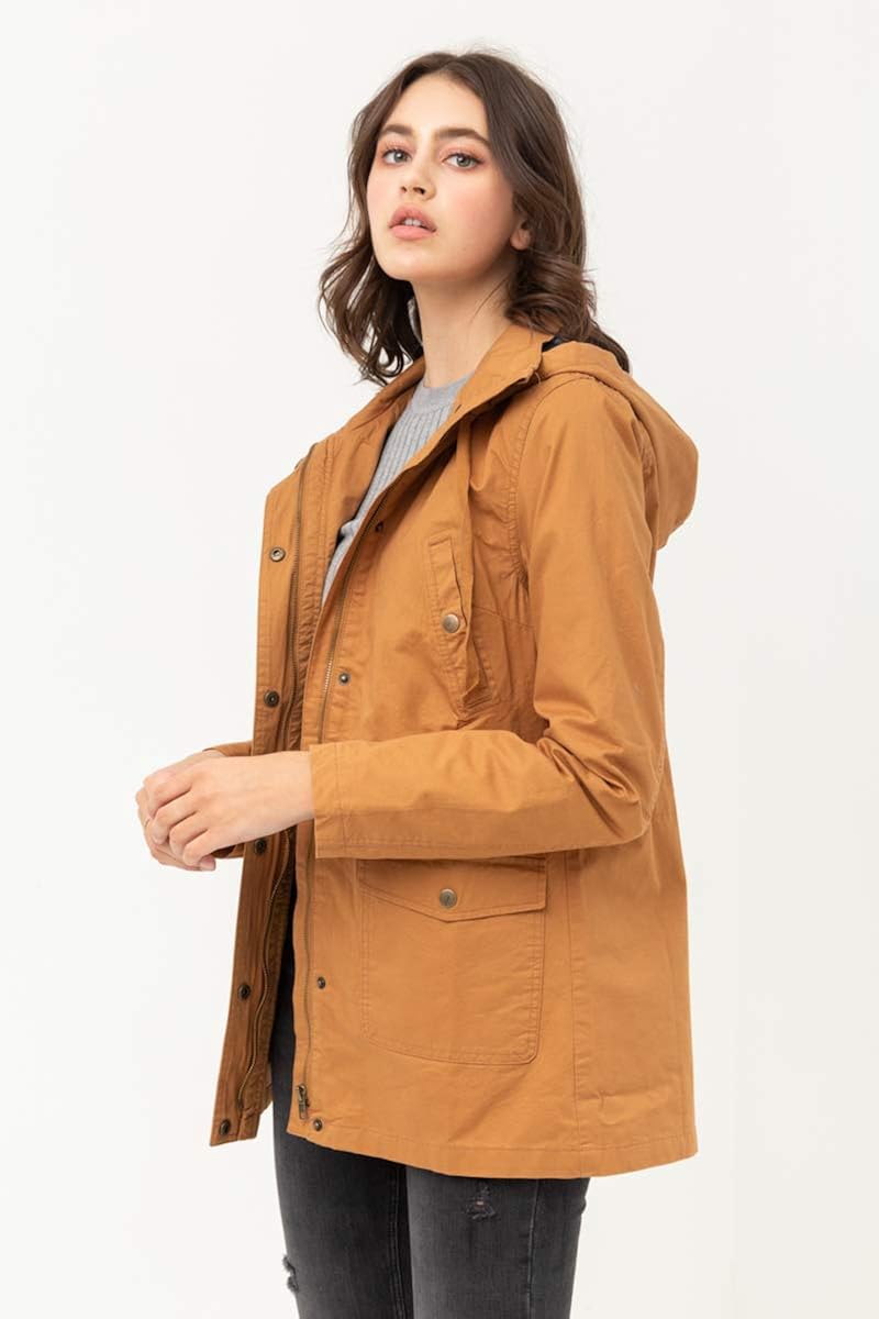 Lock and Love LL Women's Casual Military Safari Anorak Jacket with Hoodie at  Women's Coats Shop