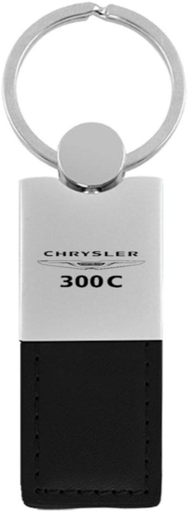 AU-TOMOTIVE GOLD Duo Rectangular Leather Key Chain for Chrysler 300C (Black)